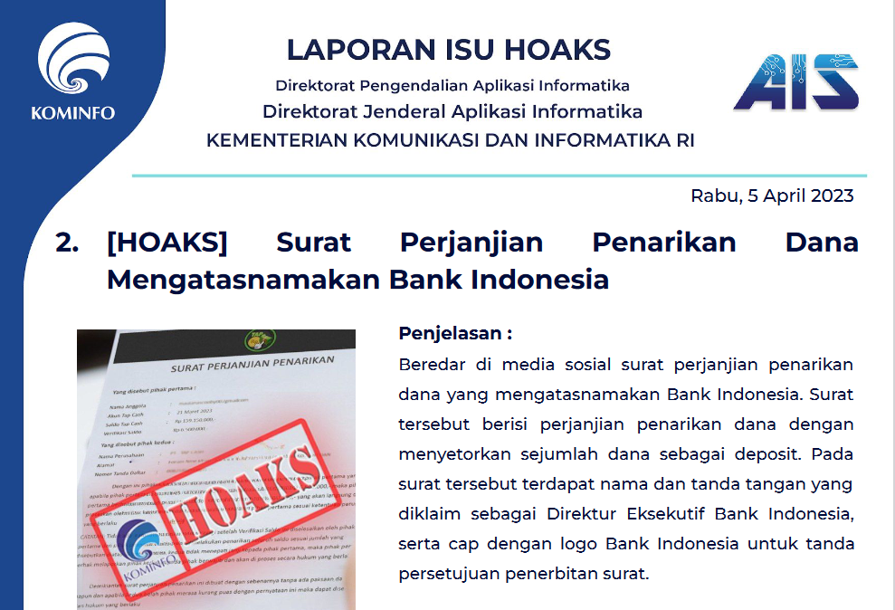 Isu Hoaks 5 April 2023