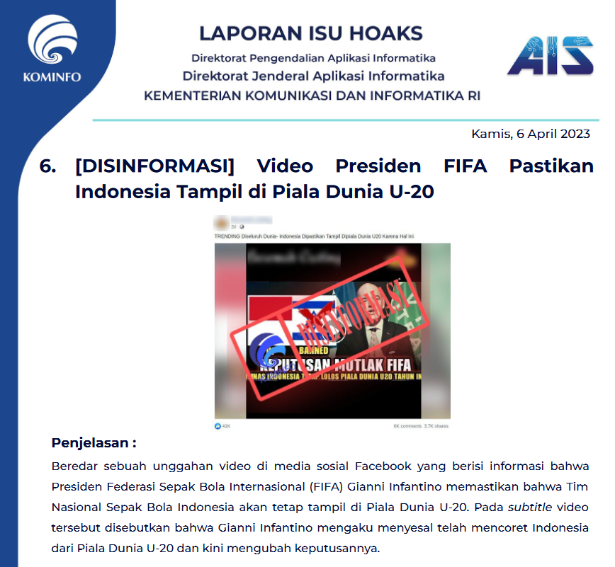 Isu Hoaks 6 April 2023