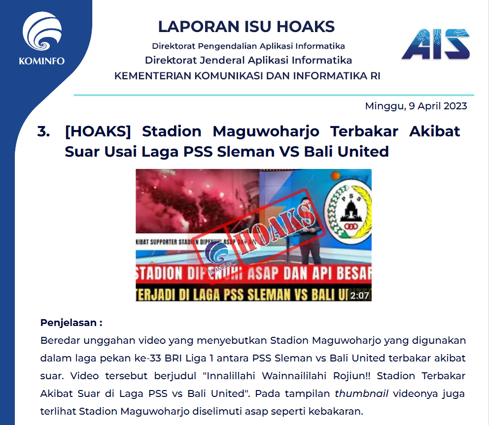 Isu Hoaks 9 April 2023