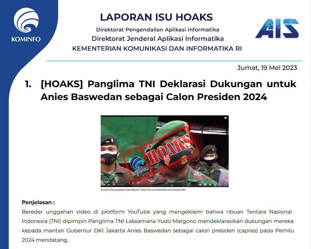 Isu Hoaks 19 Mei 2023