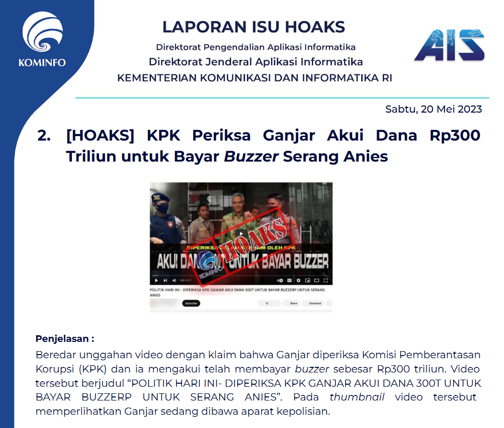 Isu Hoaks 20 Mei 2023