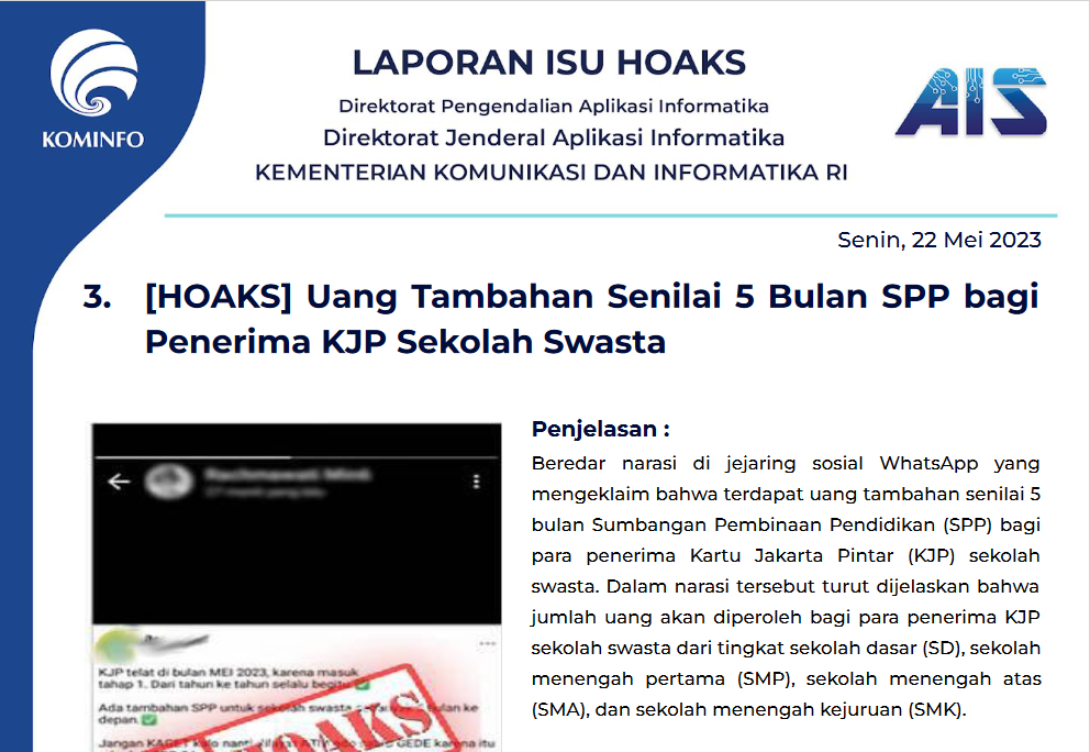 Isu Hoaks 22 Mei 2023