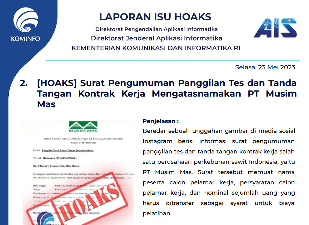 Isu Hoaks 23 Mei 2023