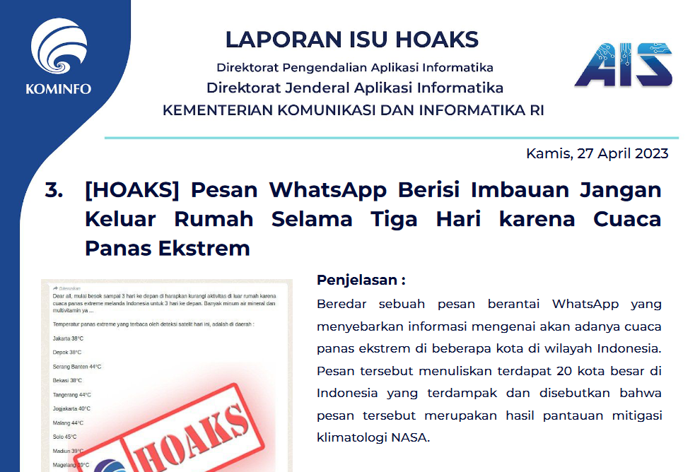 Isu Hoaks 27 April 2023
