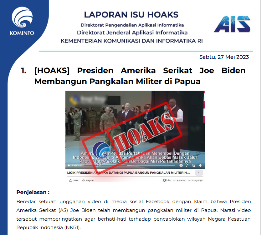 Isu Hoaks & DIsinformasi 27 Mei 2023