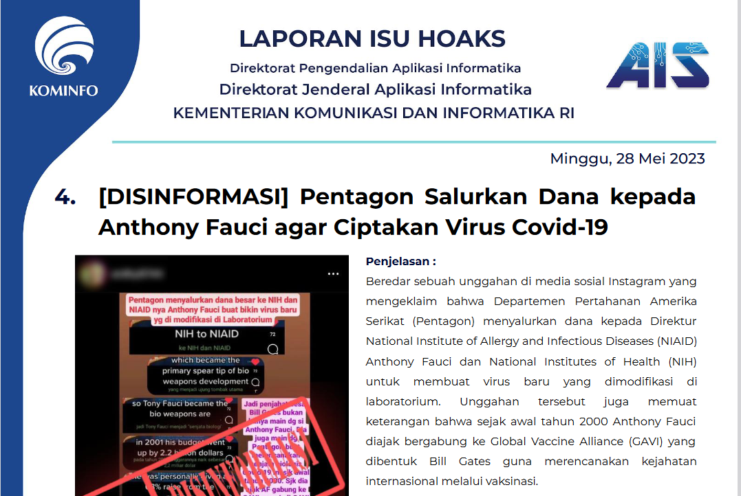 Isu Hoaks & DIsinformasi 28 Mei 2023