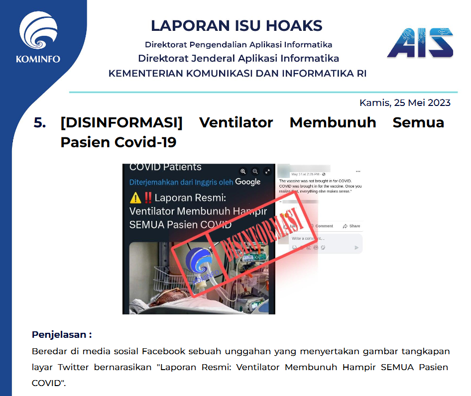 Isu Hoaks & Disinformasi 25 Mei 2023