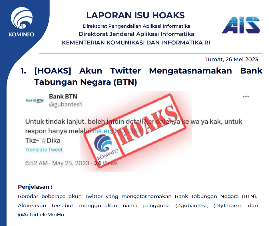 Isu Hoaks & Disinformasi 26 Mei 2023