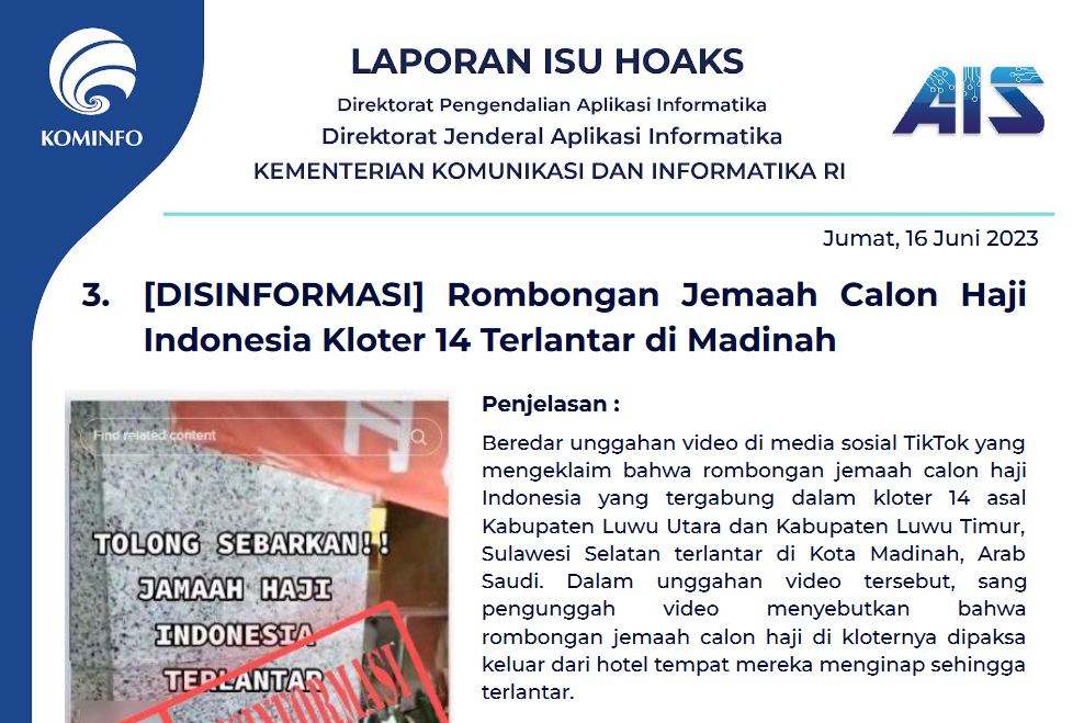 Isu Hoaks 16 Juni 2023