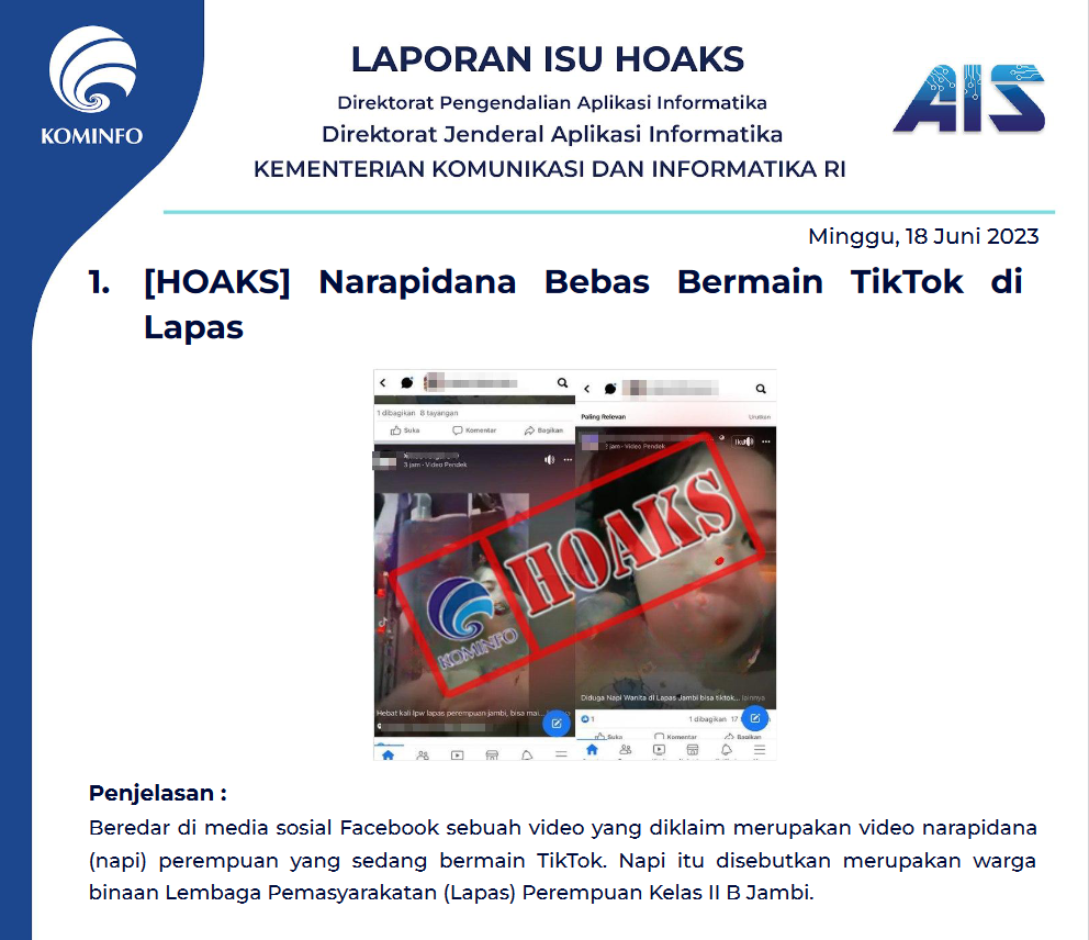 Isu Hoaks 18 Juni 2023