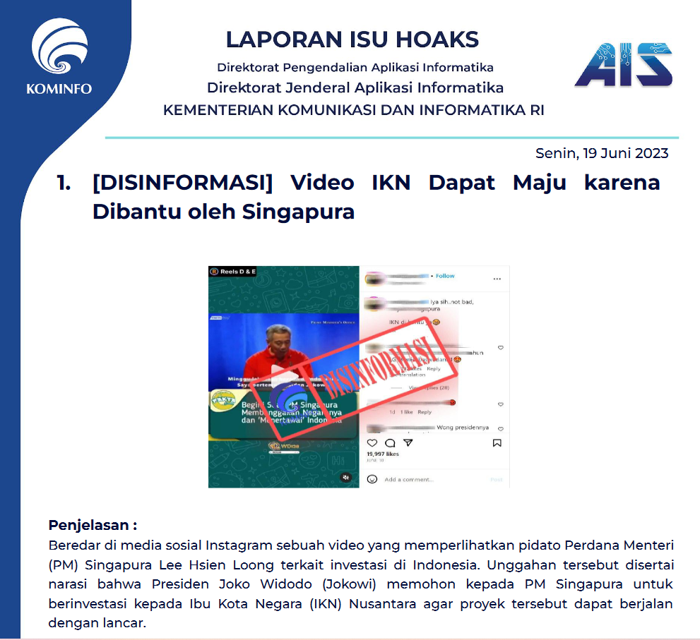 Isu Hoaks 19 Juni 2023