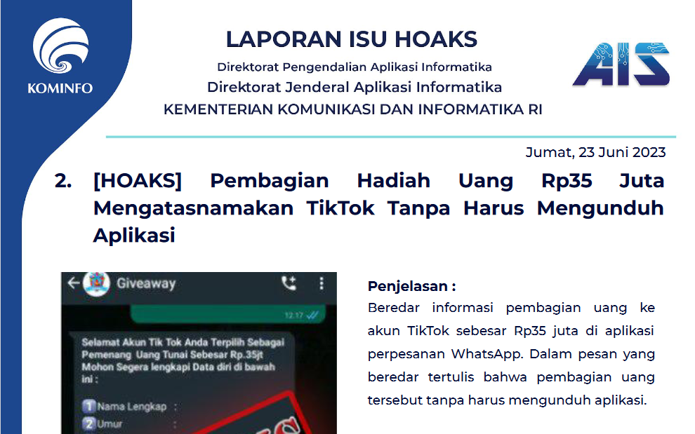 Isu Hoaks 23 Juni 2023