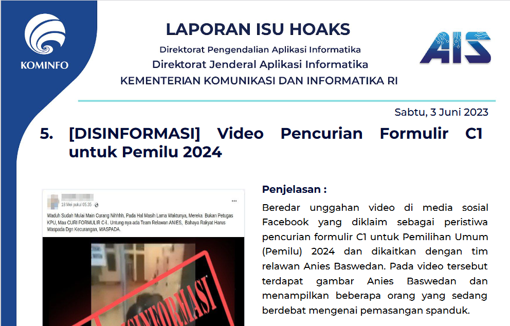 Isu Hoaks 3 Juni 2023