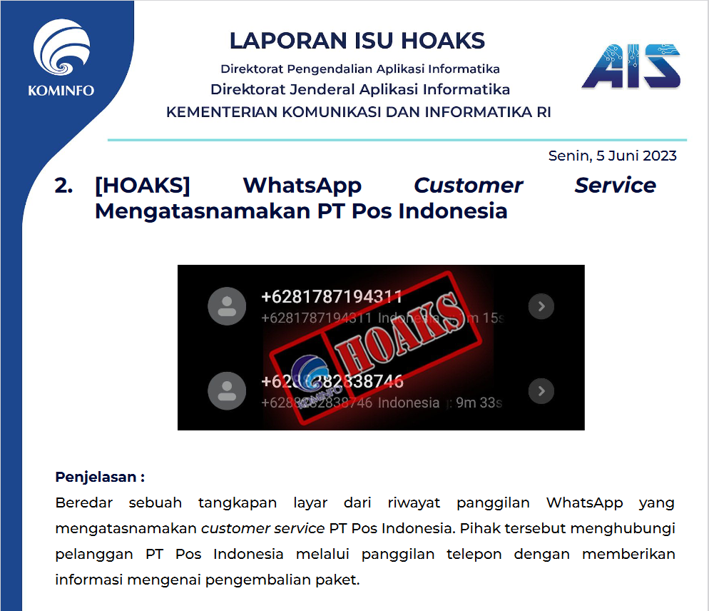 Isu Hoaks 5 Juni 2023