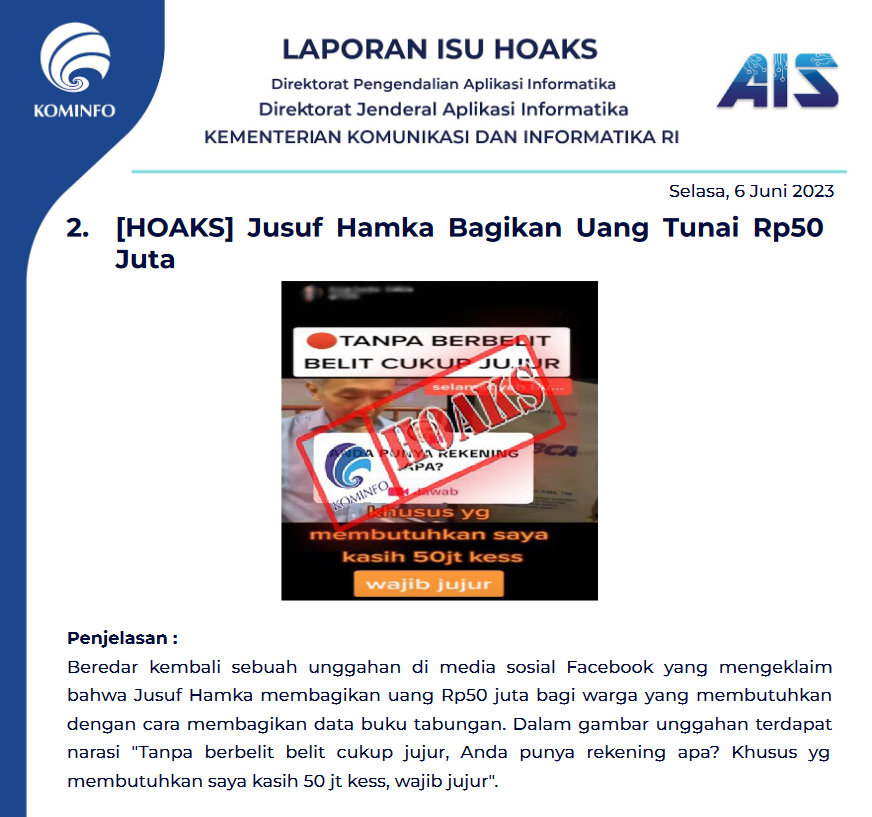 Isu Hoaks 6 Juni 2023