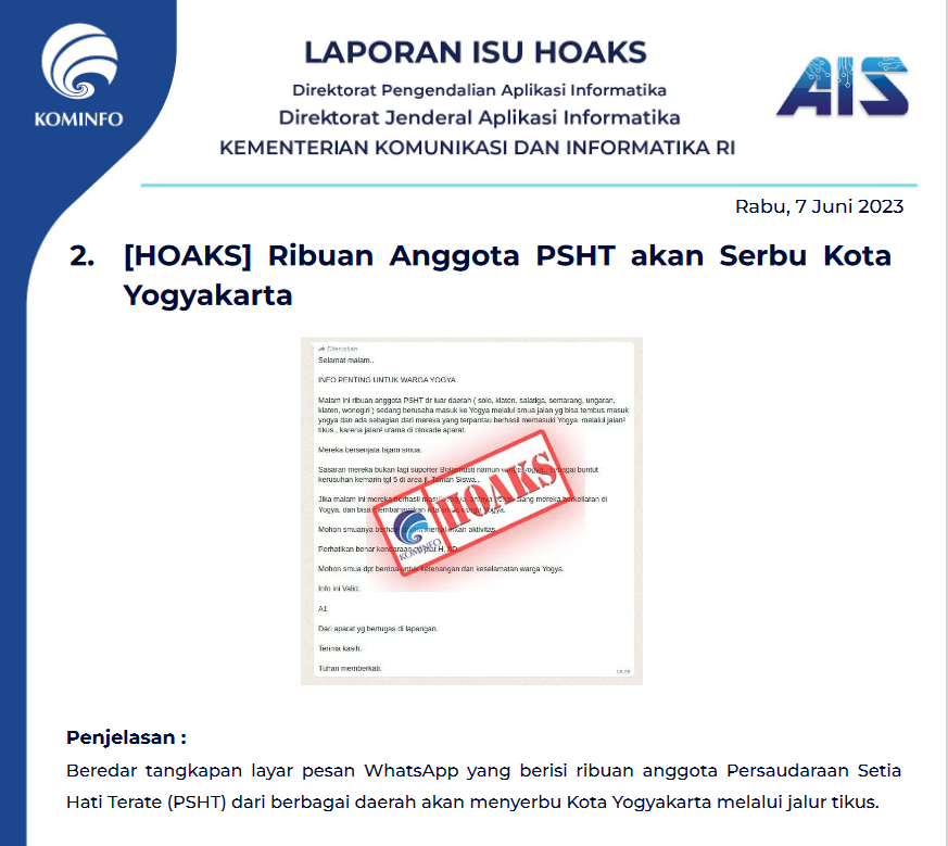 Isu Hoaks 7 Juni 2023