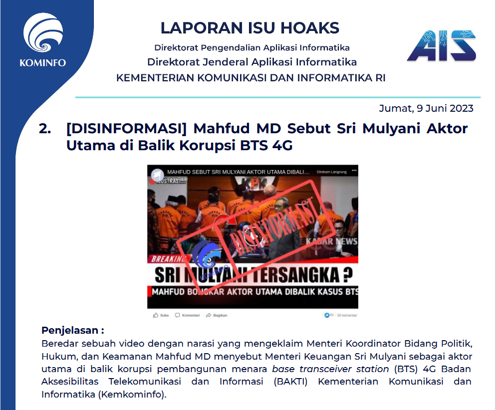 Isu Hoaks 9 Juni 2023