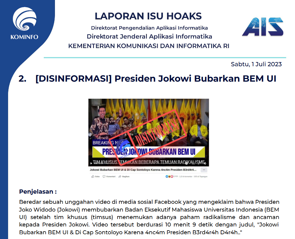 Isu Hoaks 1 Juli 2023