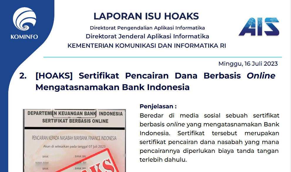 Isu Hoaks 16 Juli 2023