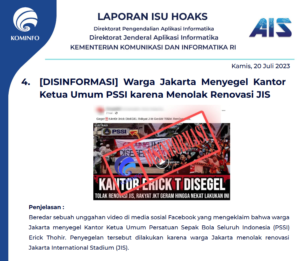 Isu Hoaks 20 Juli 2023