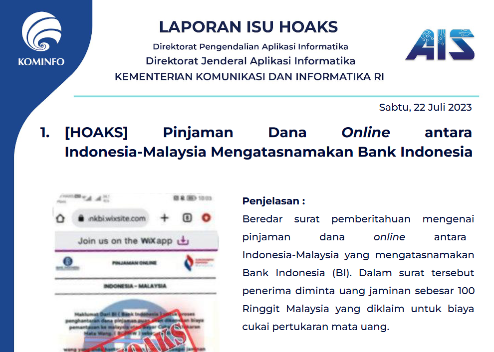 Isu Hoaks 22 Juli 2023