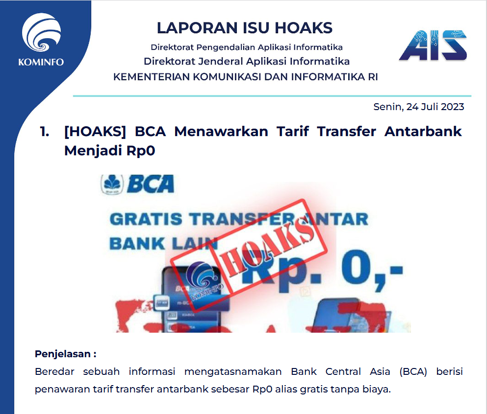 Isu Hoaks 24 Juli 2023