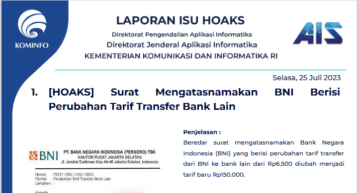 Isu Hoaks 25 Juli 2023