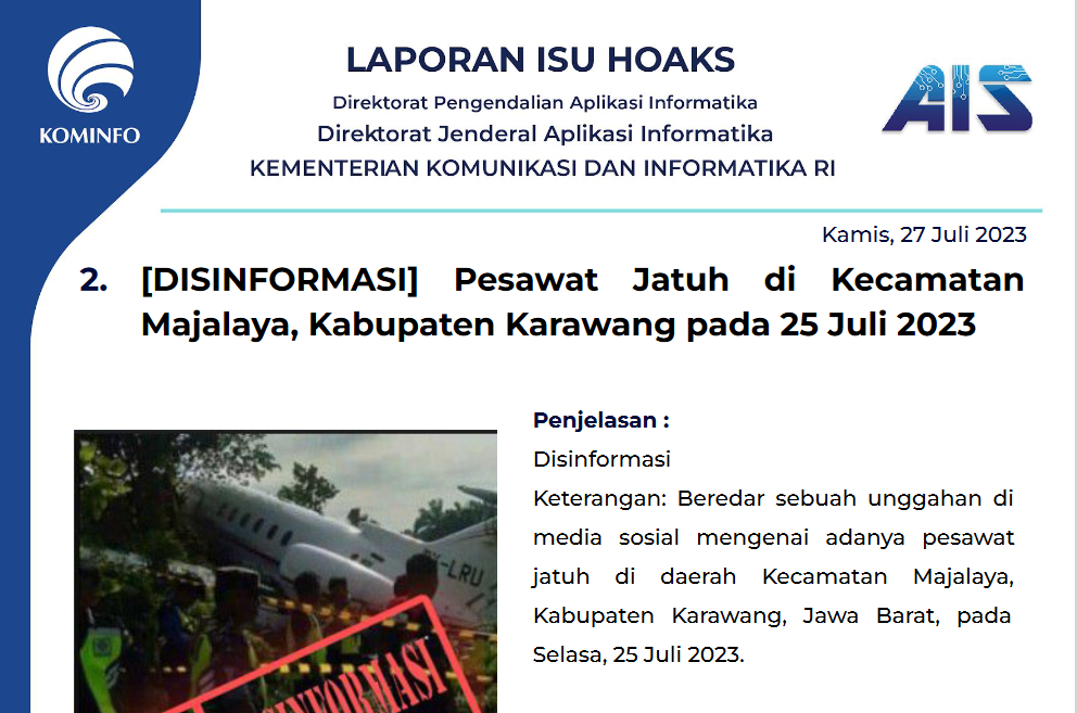 Isu Hoaks 27 Juli 2023