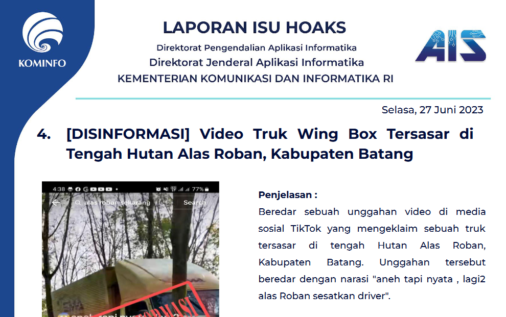 Isu Hoaks 27 Juni 2023