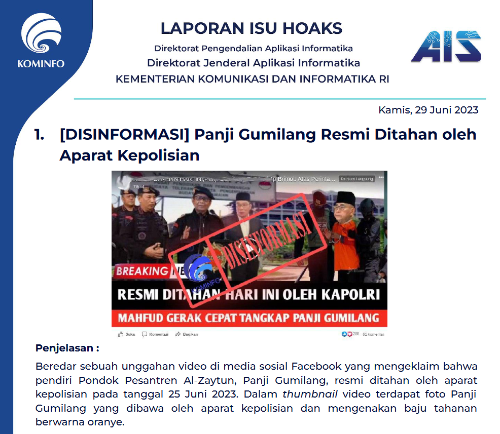 Isu Hoaks 29 Juni 2023