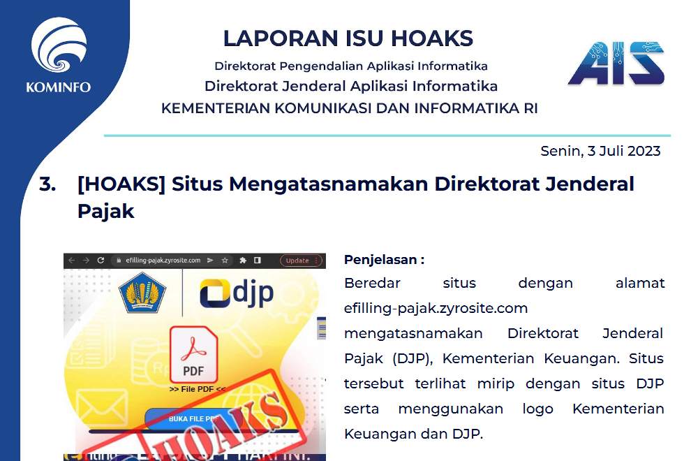 Isu Hoaks 3 Juli 2023