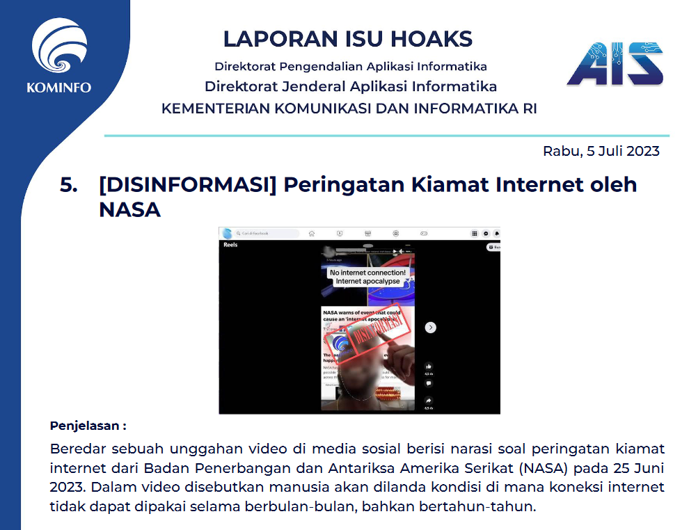 Isu Hoaks 5 Juli 2023