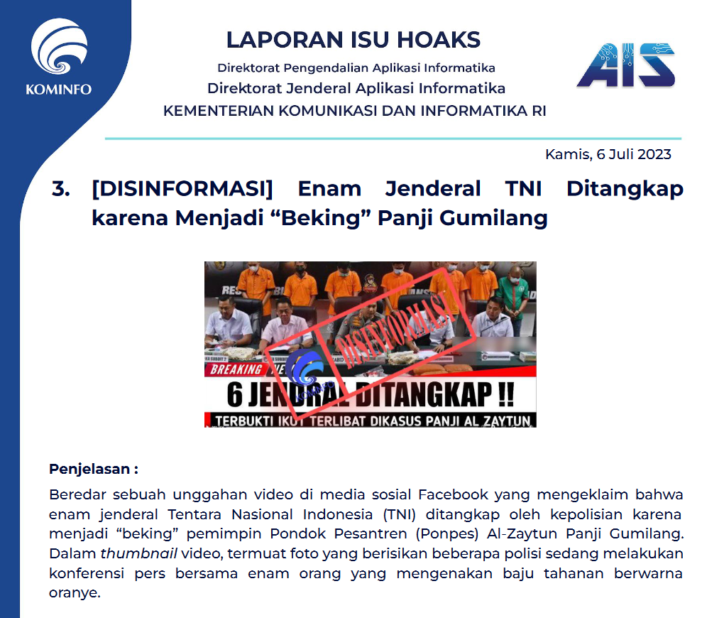 Isu Hoaks 6 Juli 2023