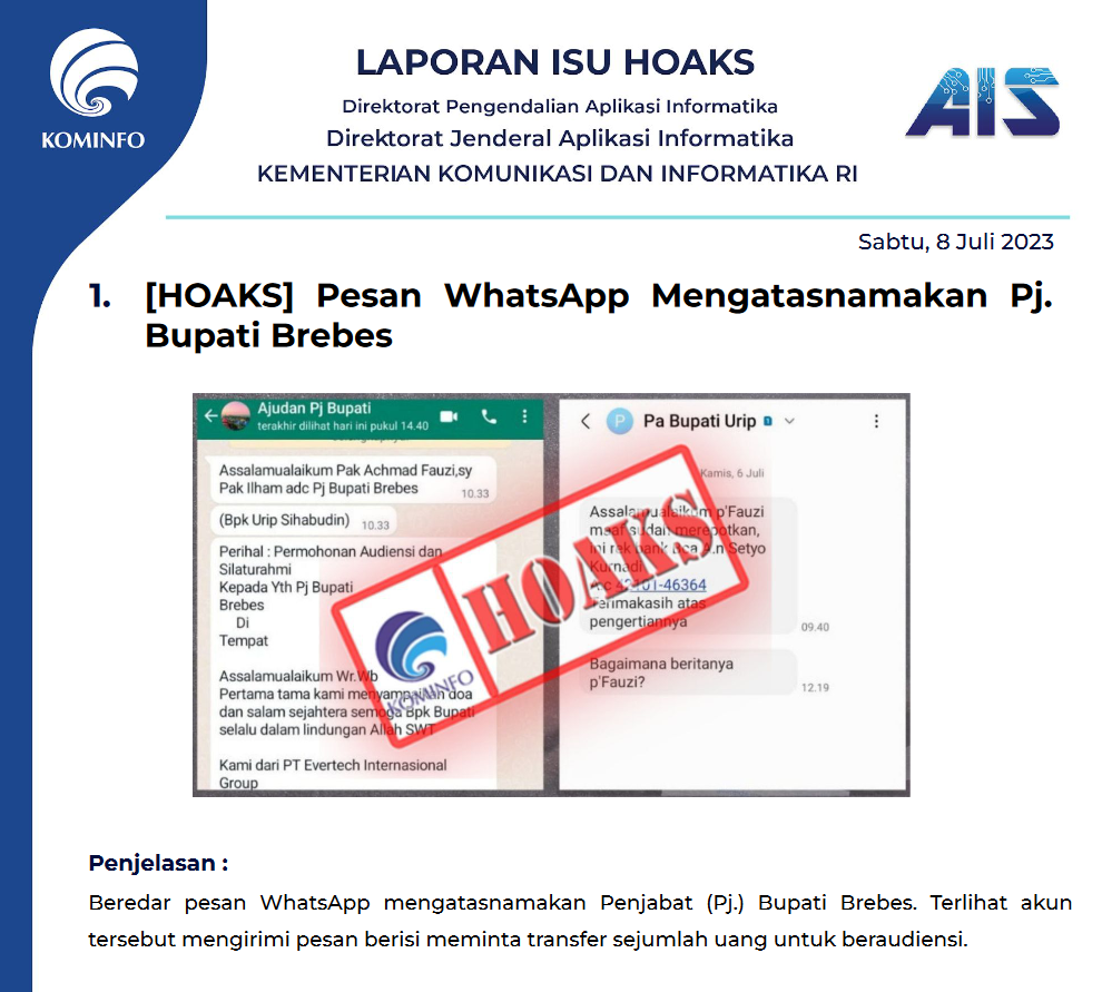 Isu Hoaks 8 Juli 2023