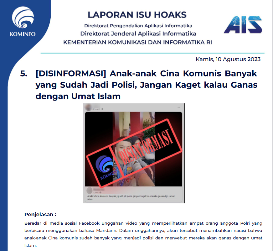 Isu Hoaks 10 Agustus 2023