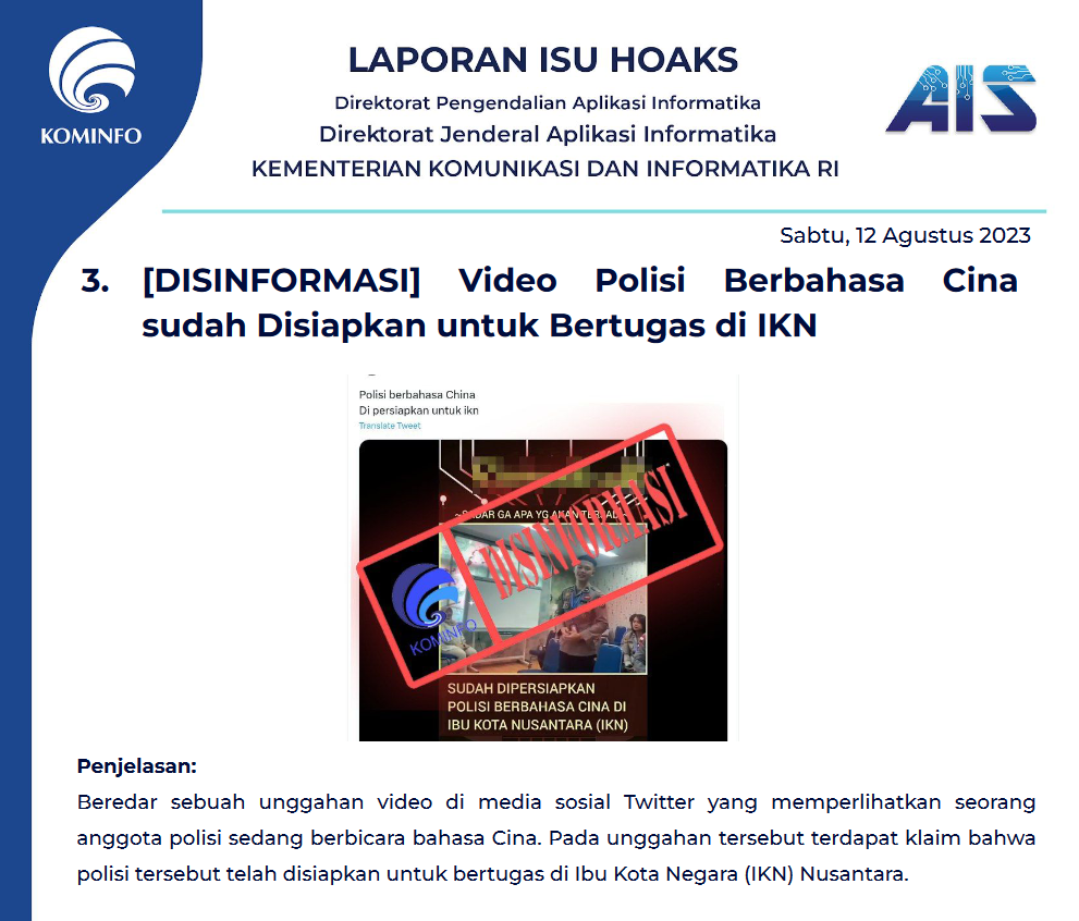 Isu Hoaks 12 Agustus 2023