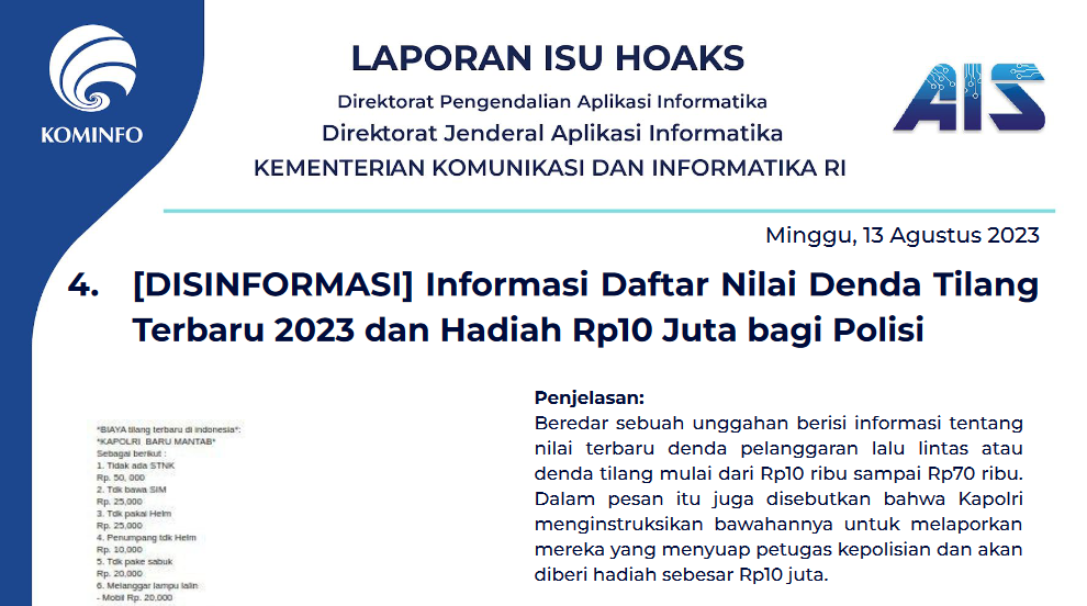 Isu Hoaks 13 Agustus 2023