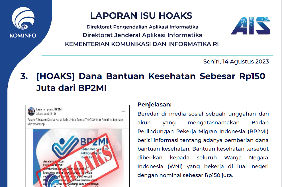 Isu Hoaks 14 Agustus 2023