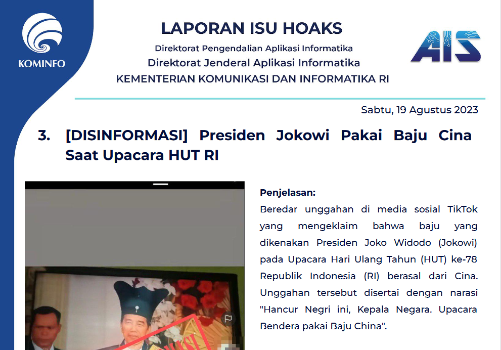 Isu Hoaks 19 Agustus 2023