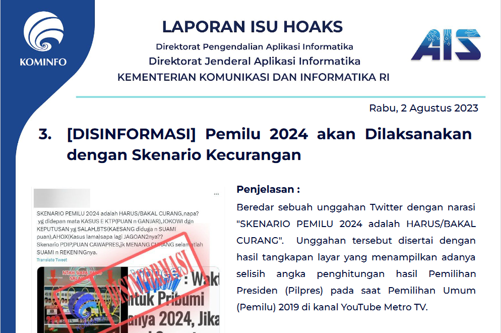 Isu Hoaks 2 Agustus 2023