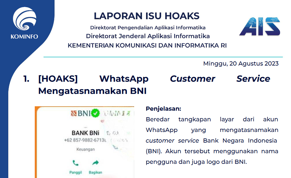 Isu Hoaks 20 Agustus 2023