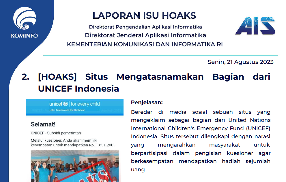 Isu Hoaks 21 Agustus 2023