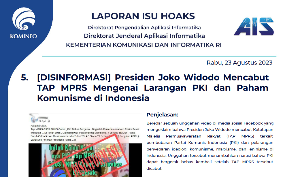 Isu Hoaks 23 Agustus 2023