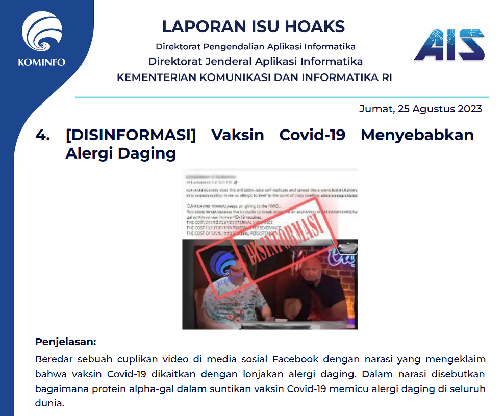 Isu Hoaks 25 Agustus 2023