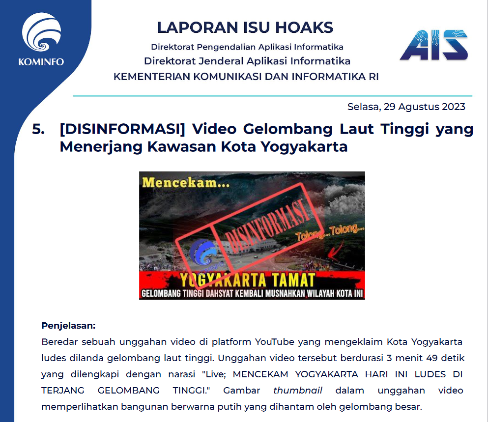Isu Hoaks 29 Agustus 2023