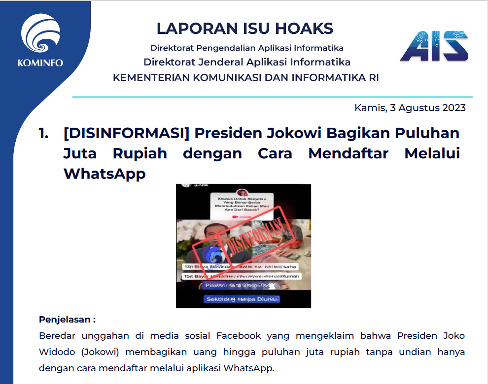 Isu Hoaks 3 Agustus 2023