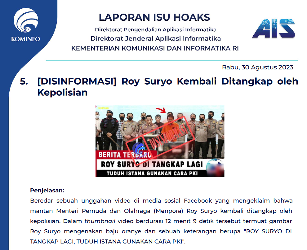Isu Hoaks 30 Agustus 2023
