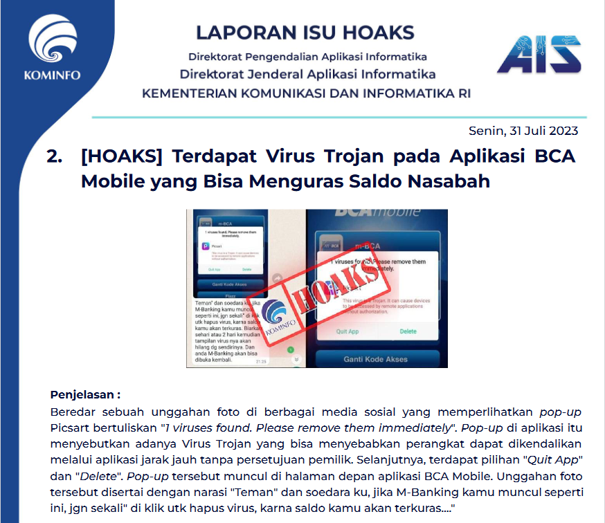 Isu Hoaks 31 Juli 2023