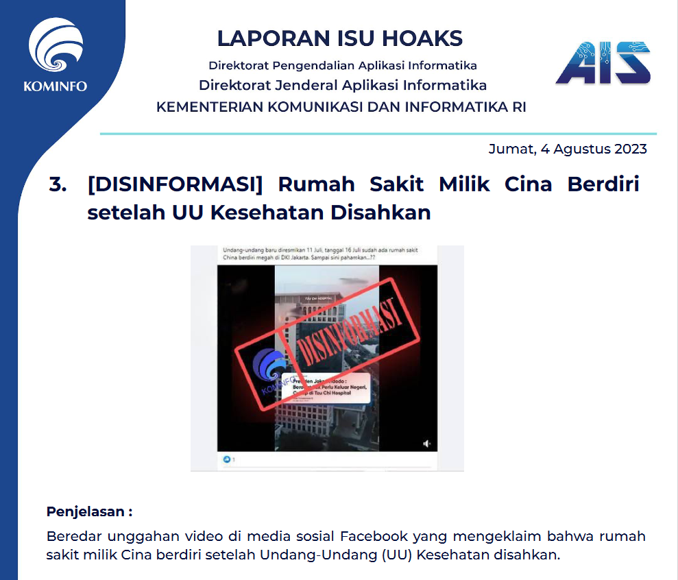 Isu Hoaks 4 Agustus 2023