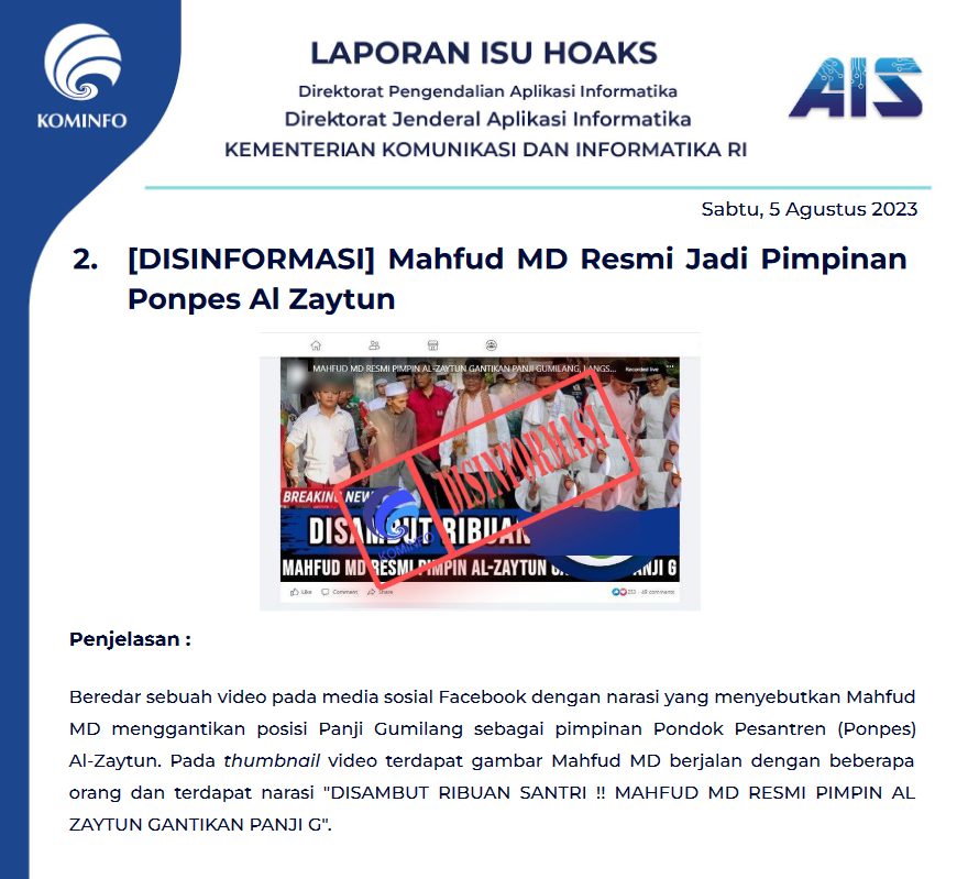 Isu Hoaks 5 Agustus 2023